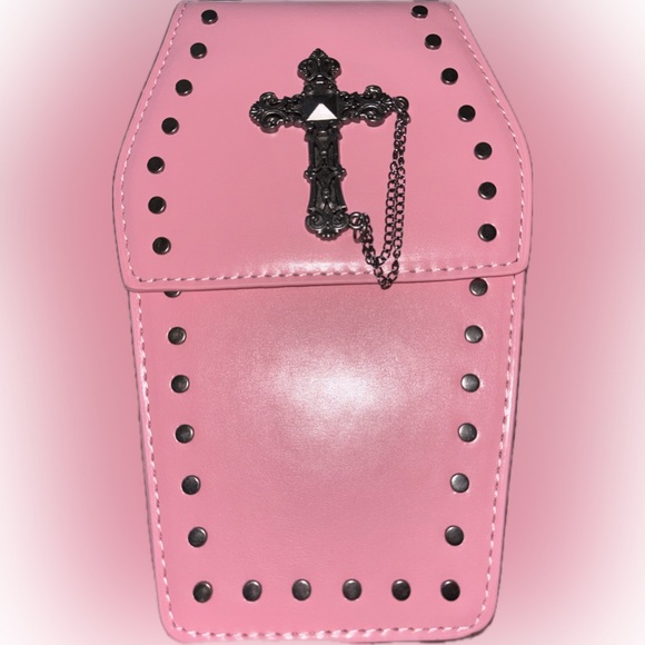 NWT - EASTER Baby Pink Cross Accent Purse - Coffin Shaped Bag - Picture 6 of 12